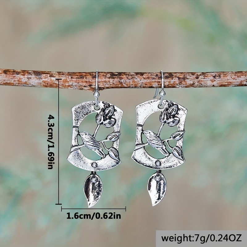 Gothic Retro Hollow Leaf Bird Pendant Earrings